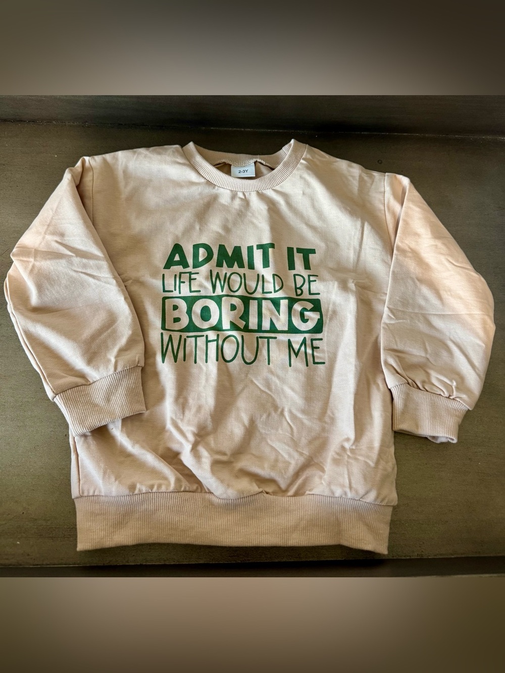 ✨NWT✨ Unisex Kid’s Beige Sweatshirt with Green Text